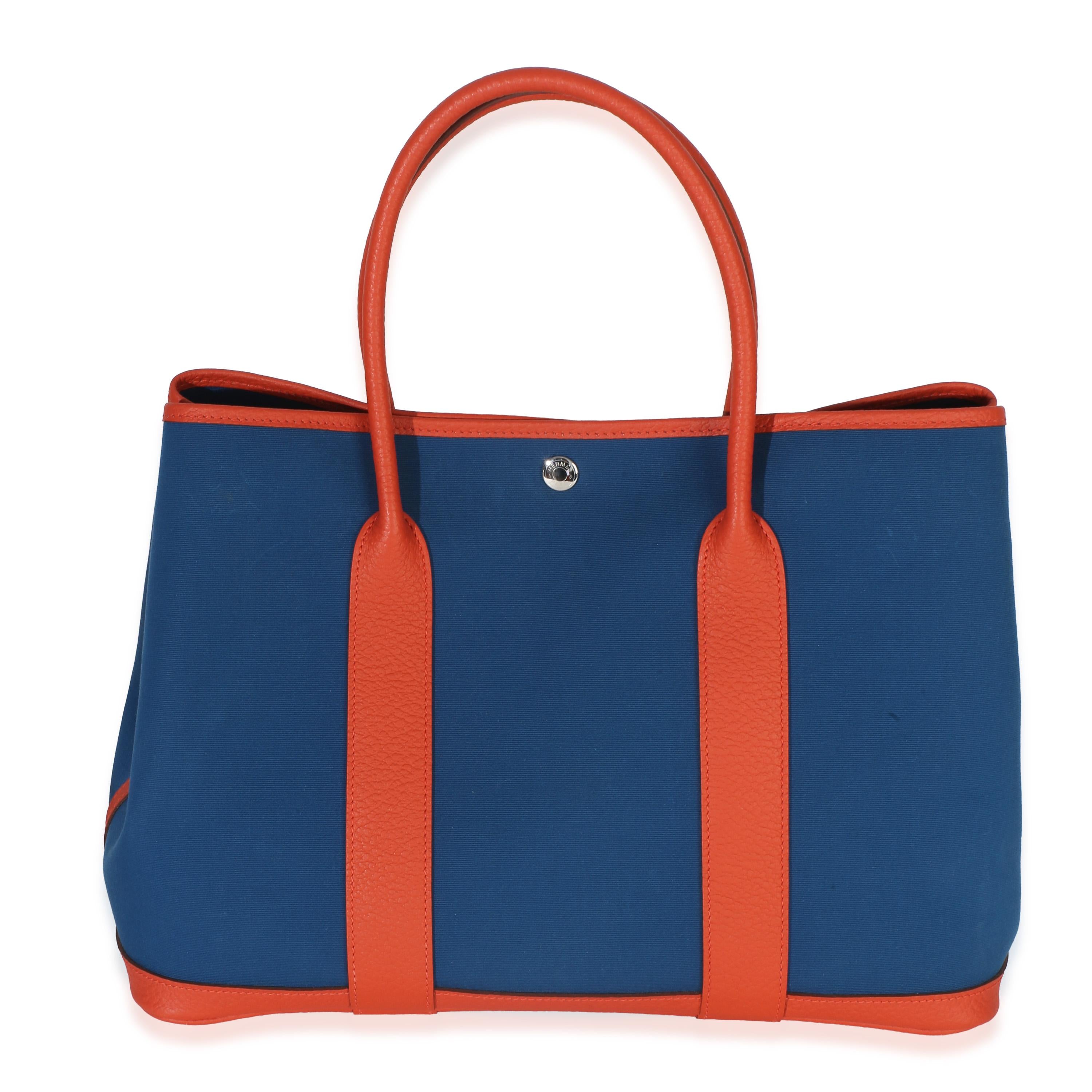 Hermès Bleu Outremer Capucine Toile Officier Vache Country Garden Party 36 PHW