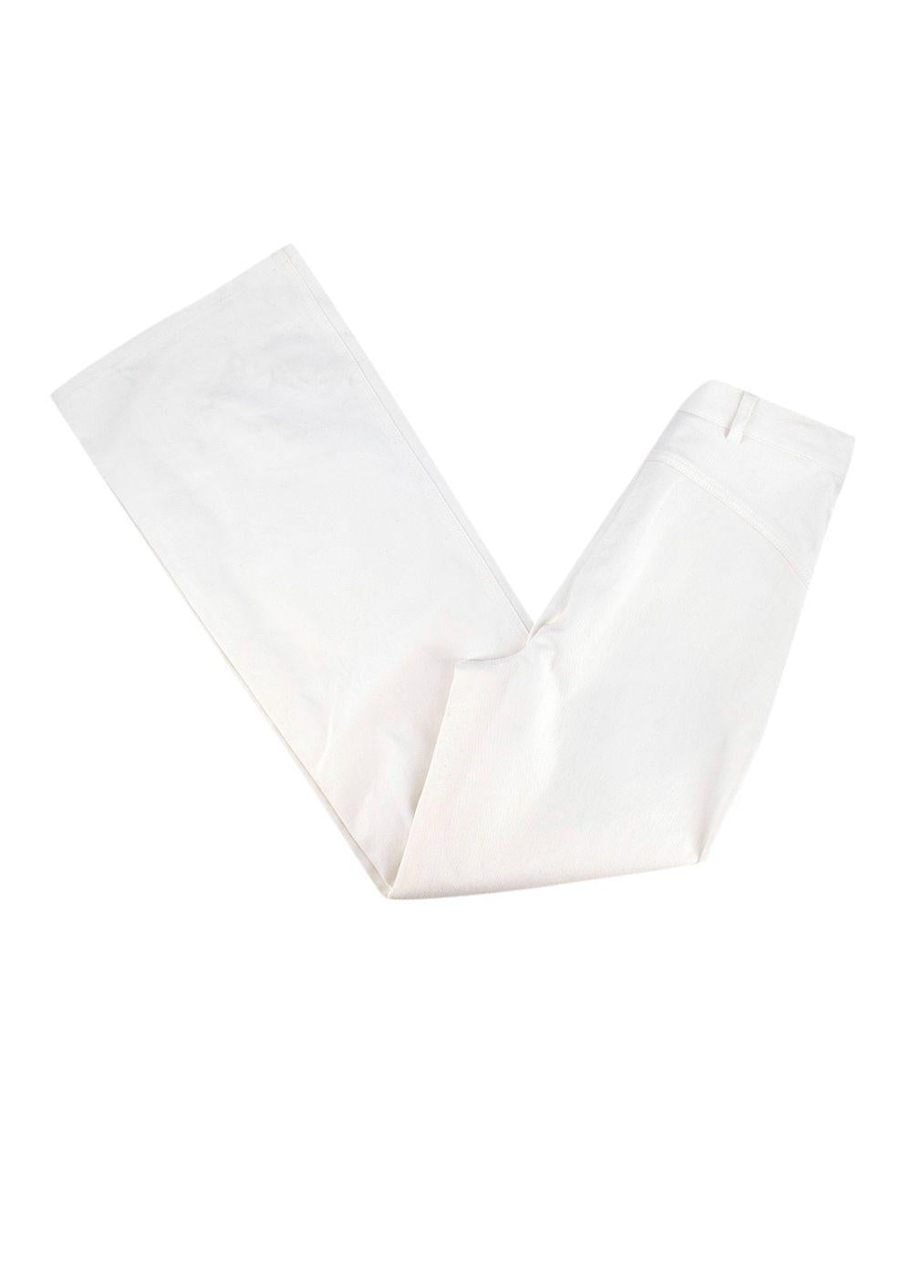 Quilted Pocket Detail White Cotton Jeans
