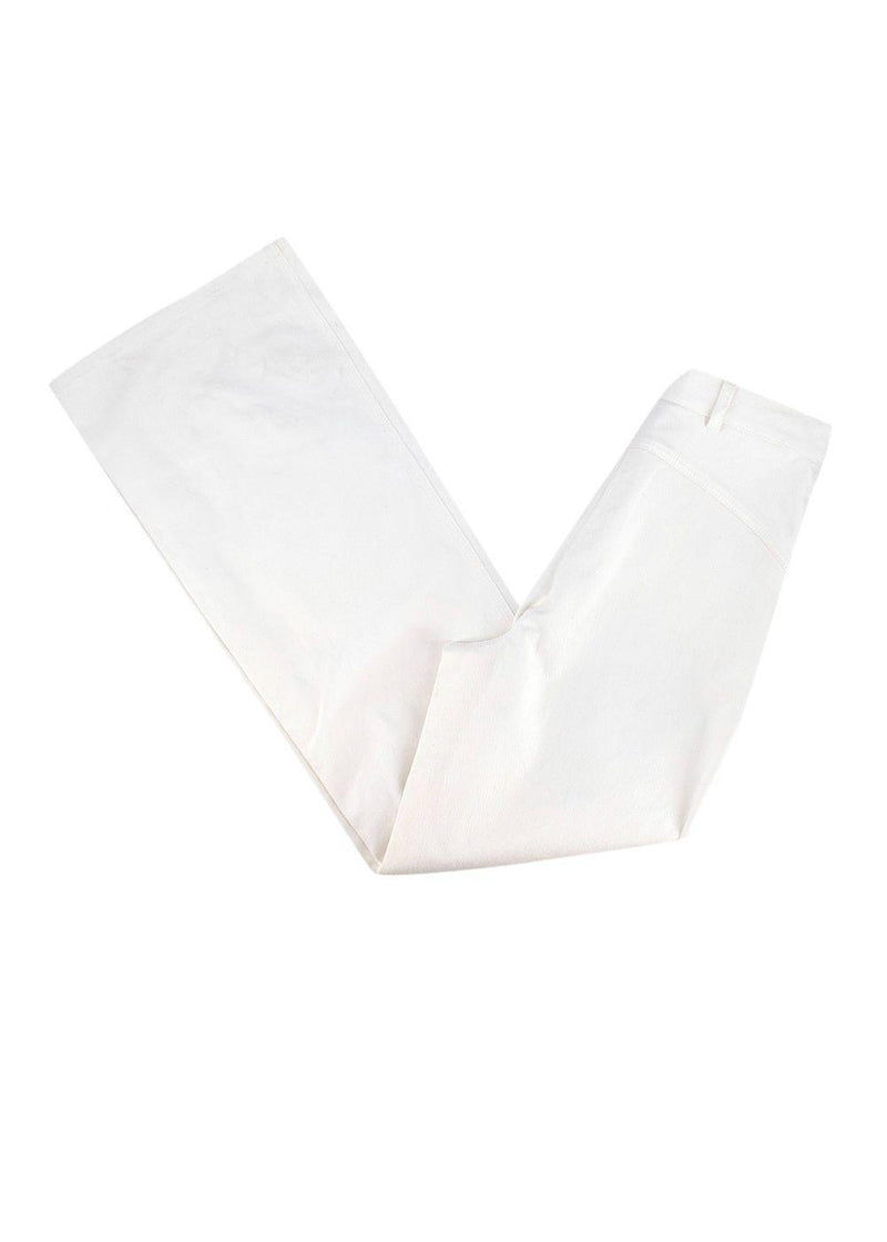 Quilted Pocket Detail White Cotton Jeans