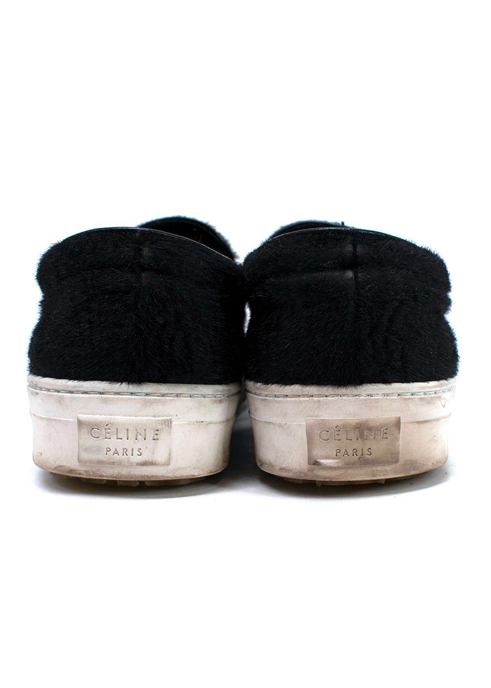 Celine Black Pony Hair Slip On Sneakers