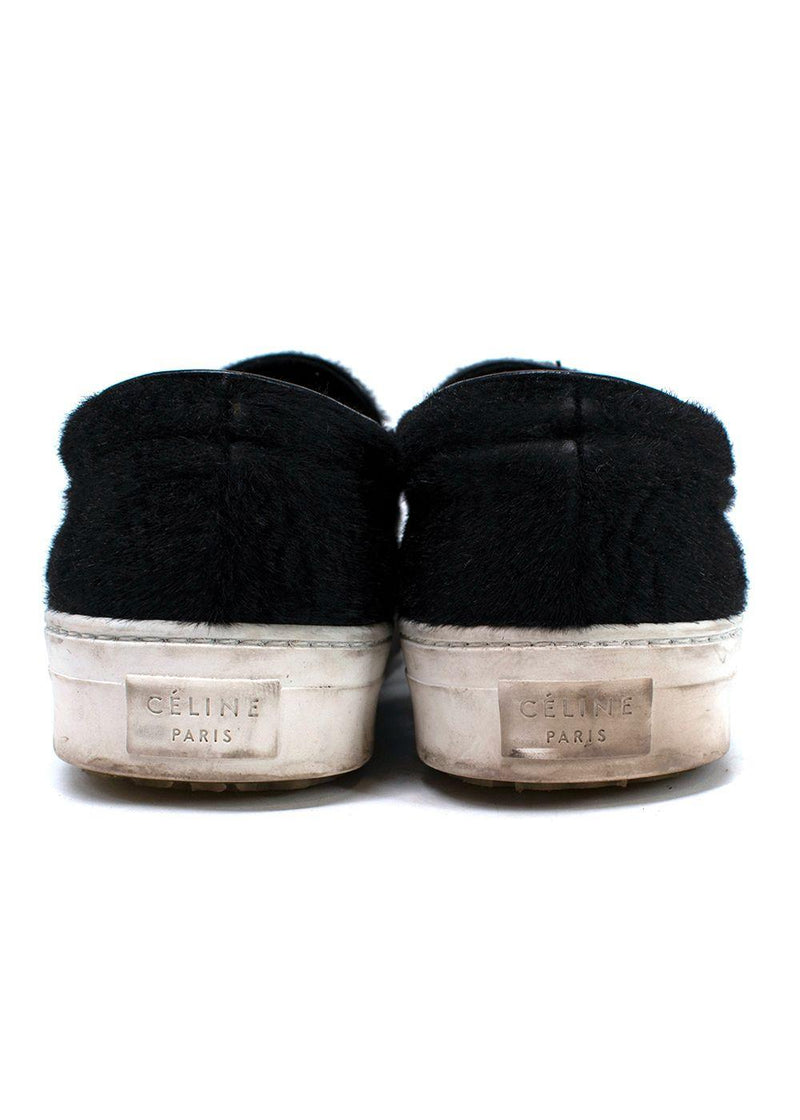 Celine Black Pony Hair Slip On Sneakers