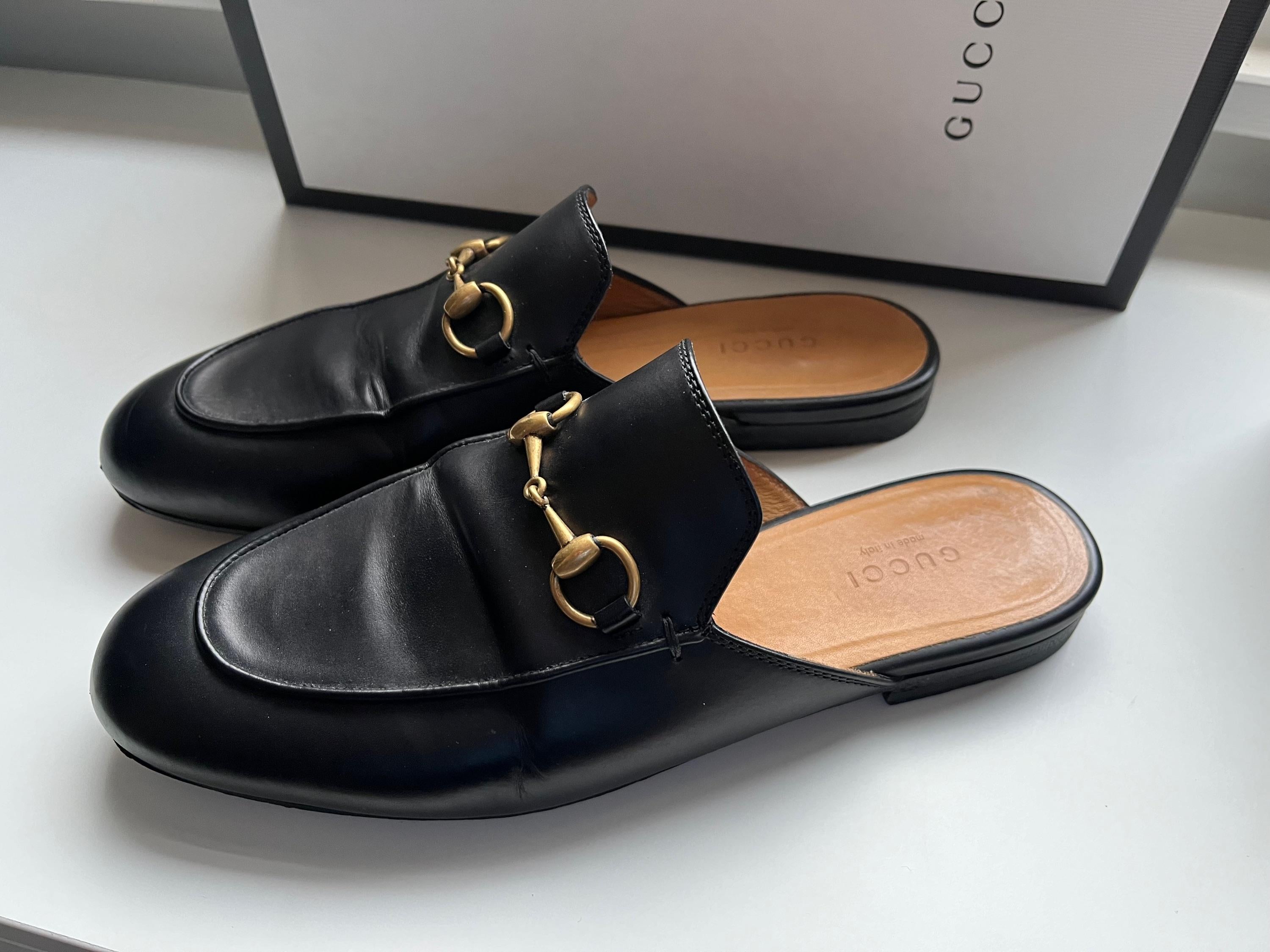 Gucci Black Leather Princetown Slippers