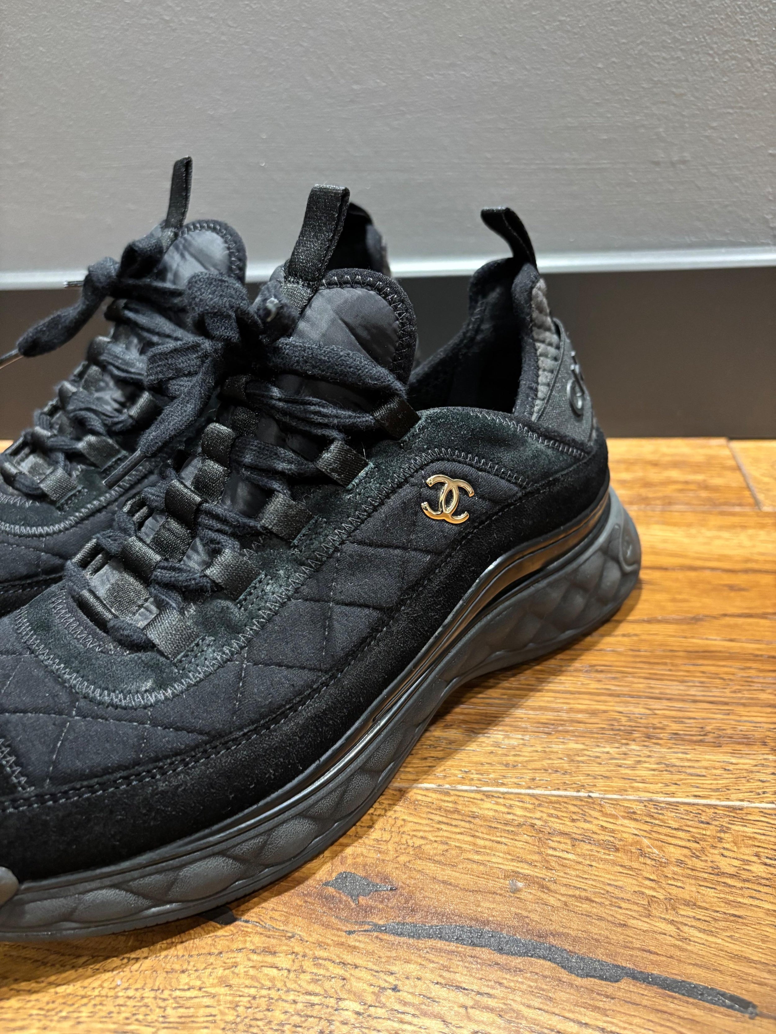 Chanel Black Fabric Trainers