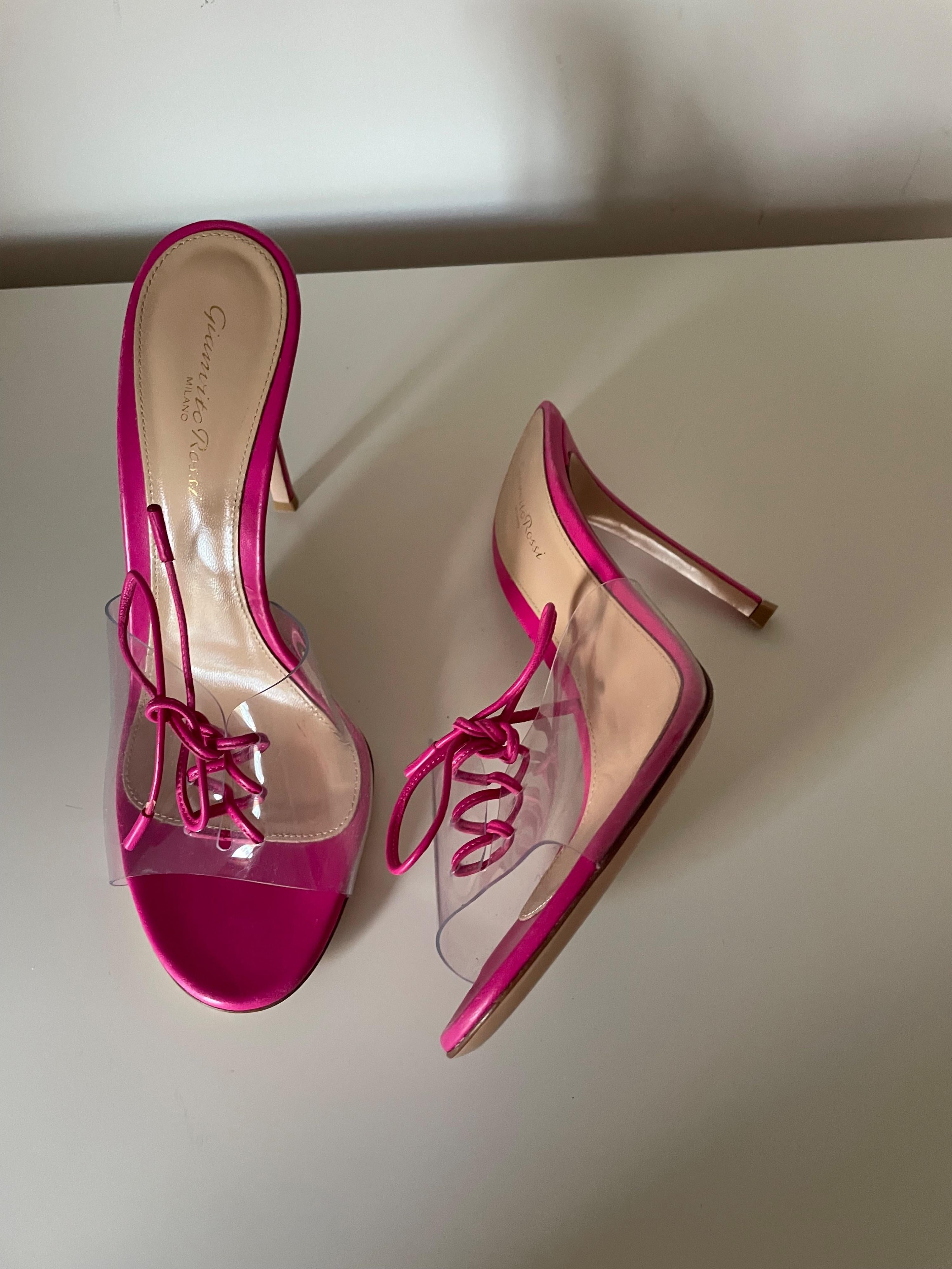 Gianvito Rossi Pink Perspex Lace Up Detail Mules