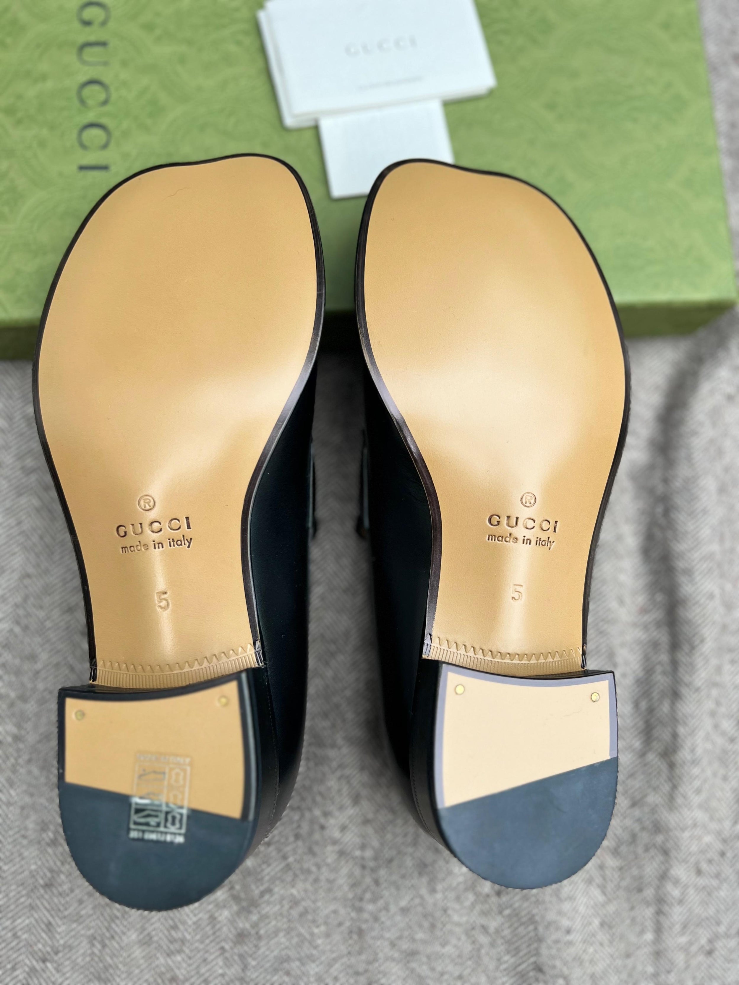 Gucci Black Leather Web Interlocking Loafers