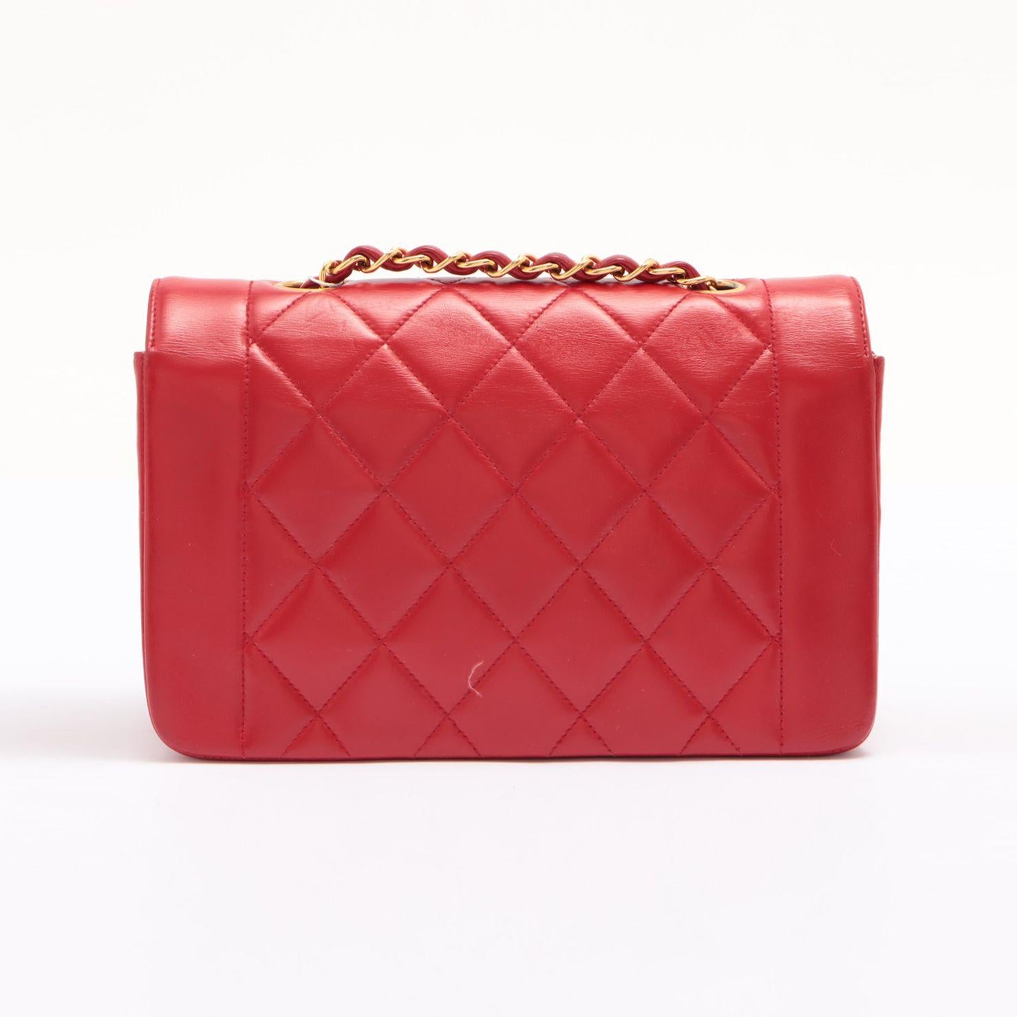 Red Lambskin Quilted Diana Flap Bag