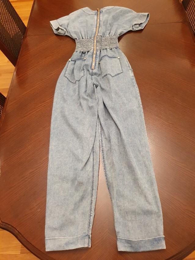 Balmain Blue V-Neck Denim Jumpsuit