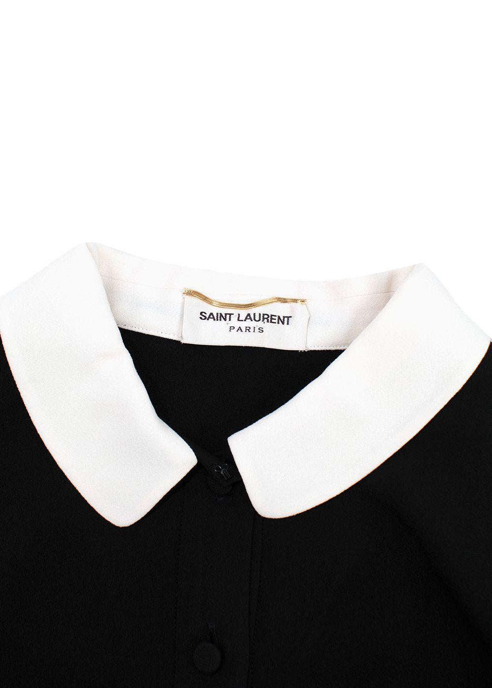 Saint Laurent Black Peter Pan Collar Mini Dress with Neck Tie Detail