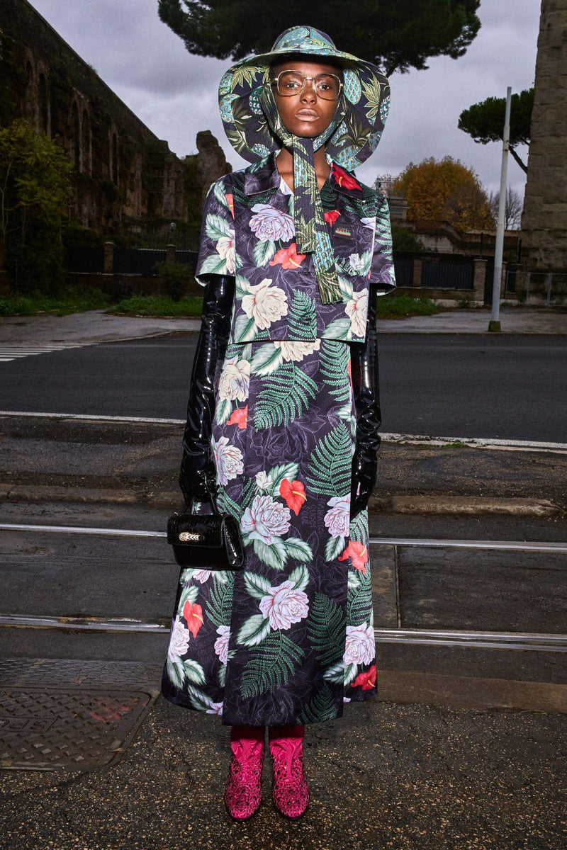 Hawaiin Printed Black Silk Sleeveless Dress
