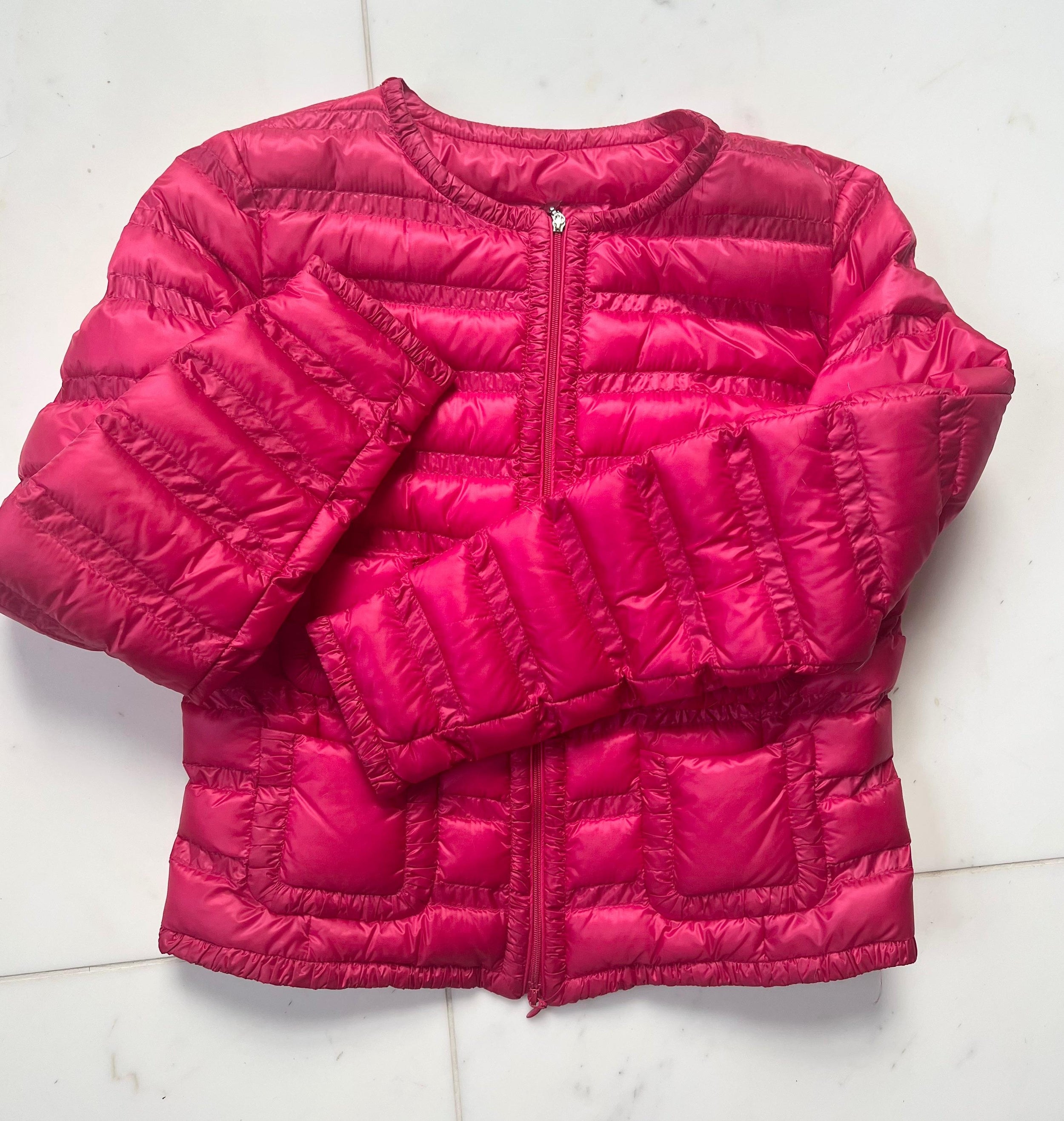 pink lightweight down jacket
