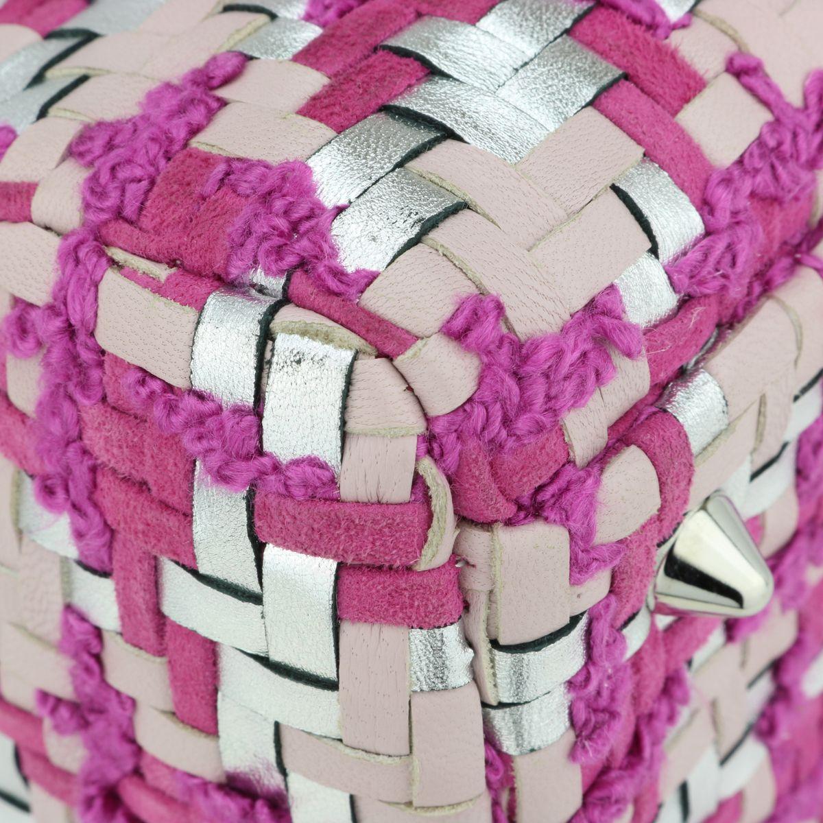 Dior Pink & Silver Woven Leather & Tweed Medium Lady Dior Bag