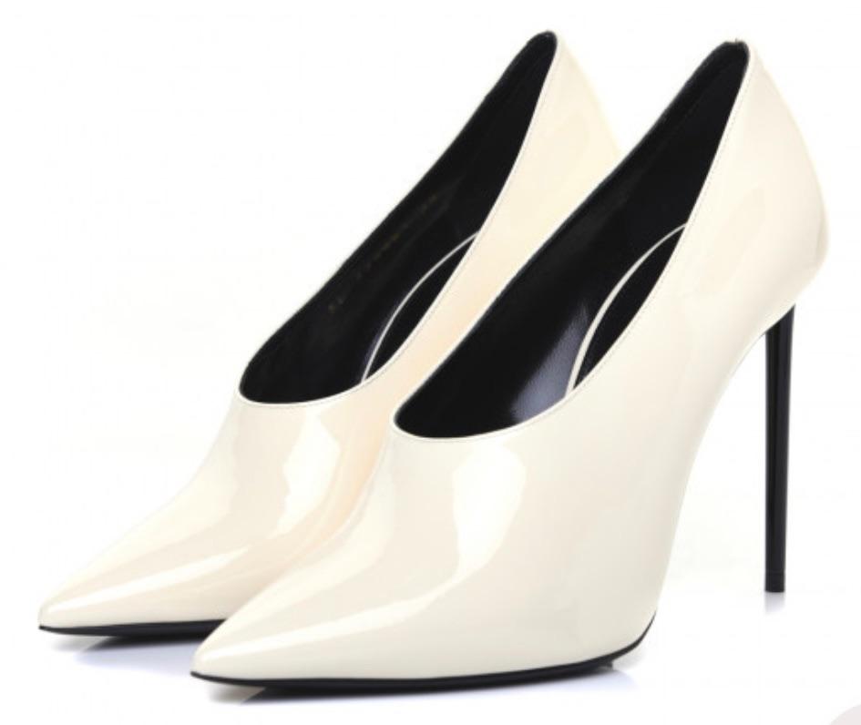 Saint Laurent Cream Patent Leather Vamp Heels
