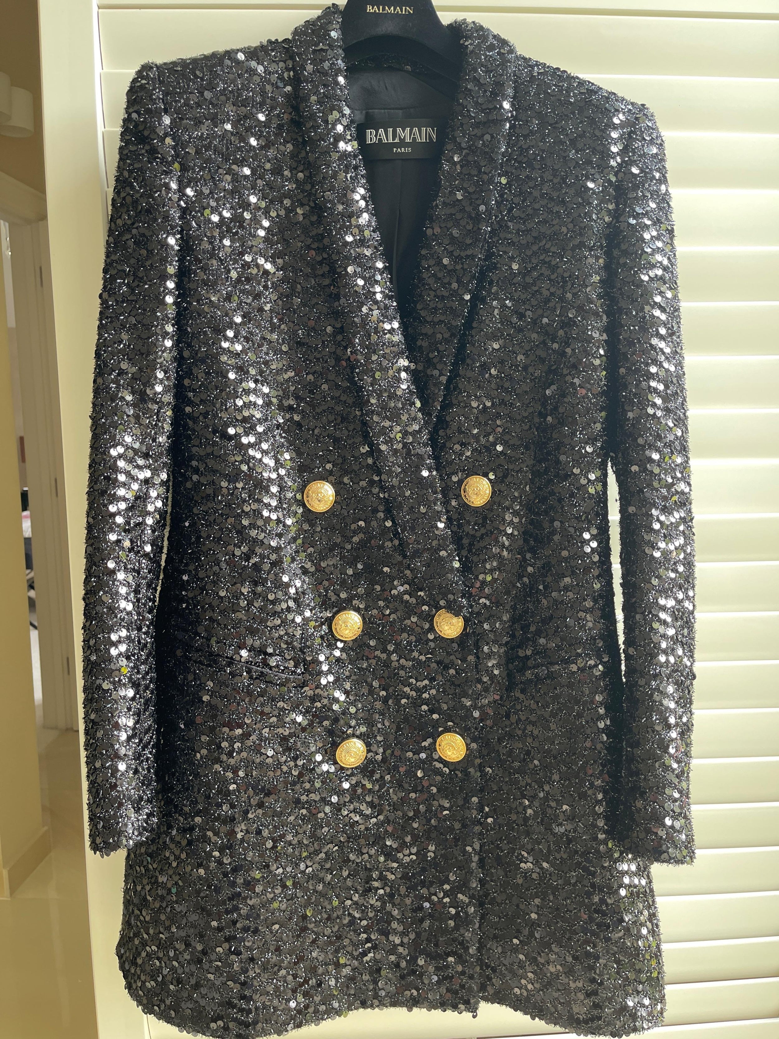 Balmain Black Sequin Double Breasted Blazer