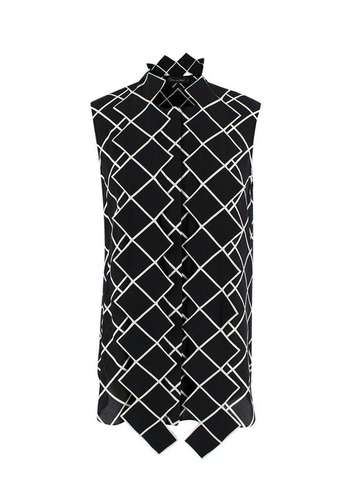 Oscar de La Renta Black and White Geometric Silk Blouse