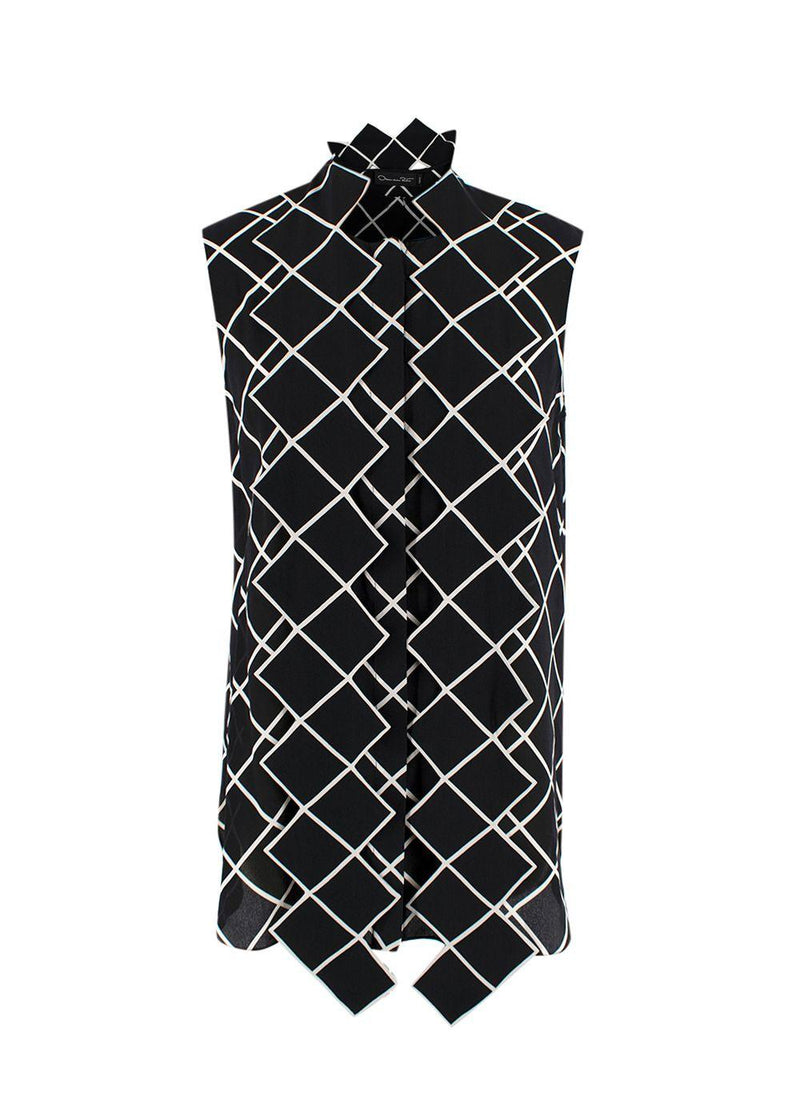 Oscar de La Renta Black and White Geometric Silk Blouse