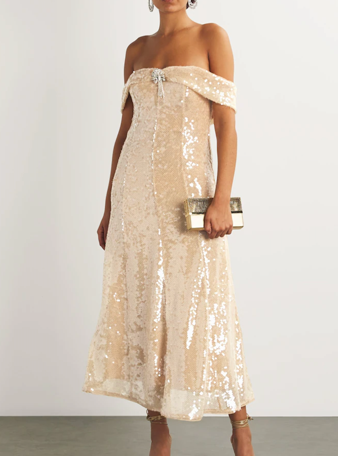 Self-Portrait Embellished Off-The-Shoulder Midi Dress