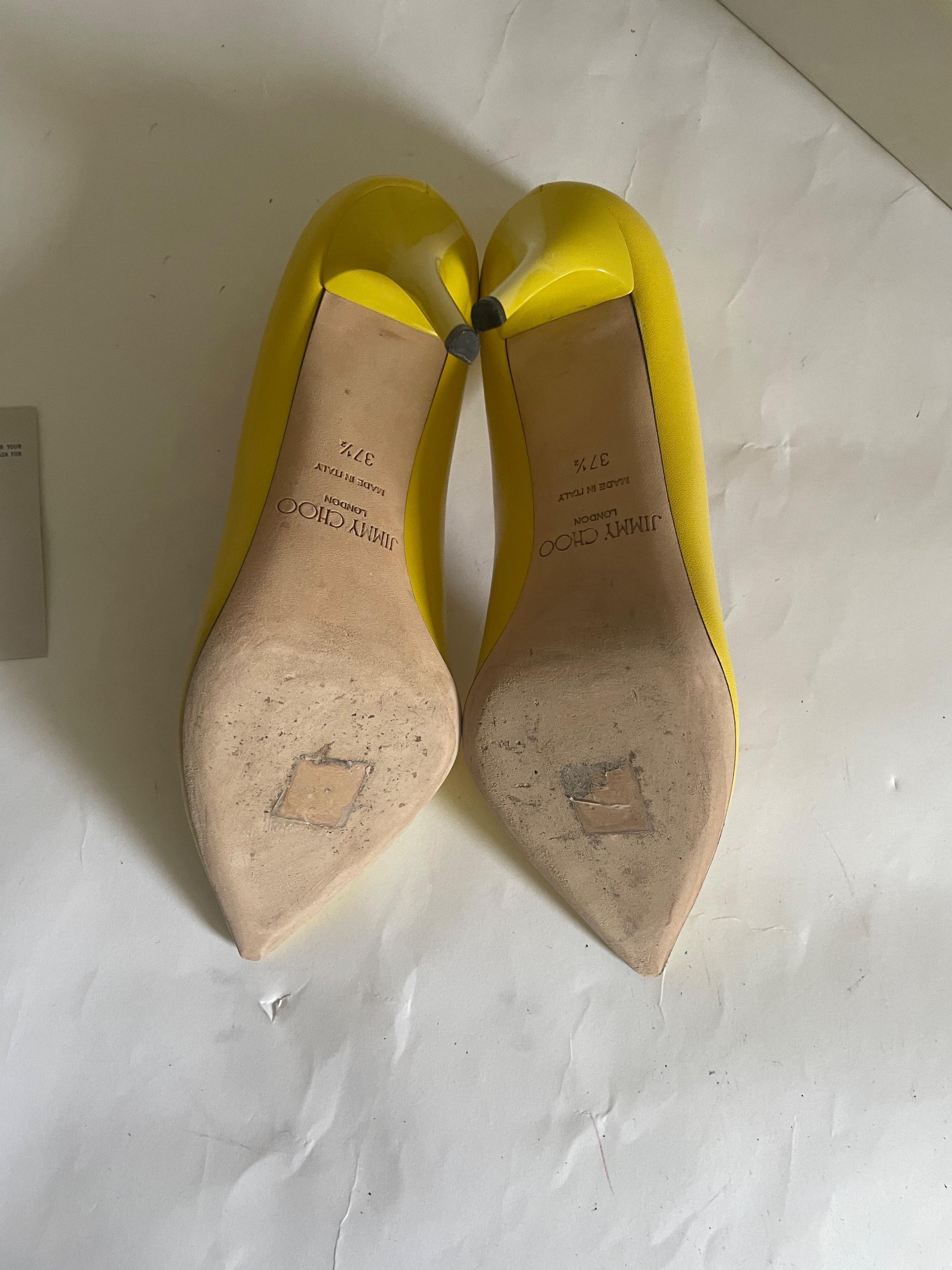 Avril Yellow Kid Leather Pointy Toe Pumps