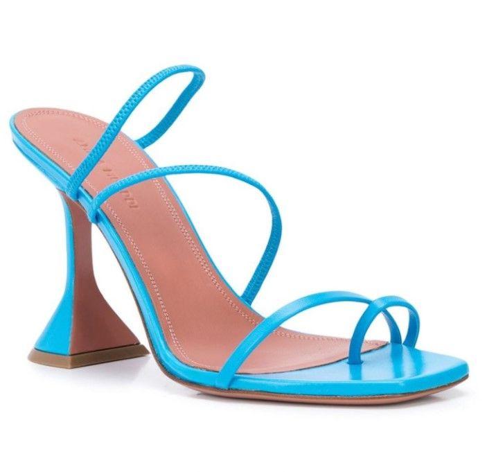 Amina Muaddi Naima Strappy Toe Loop Blue Sandals