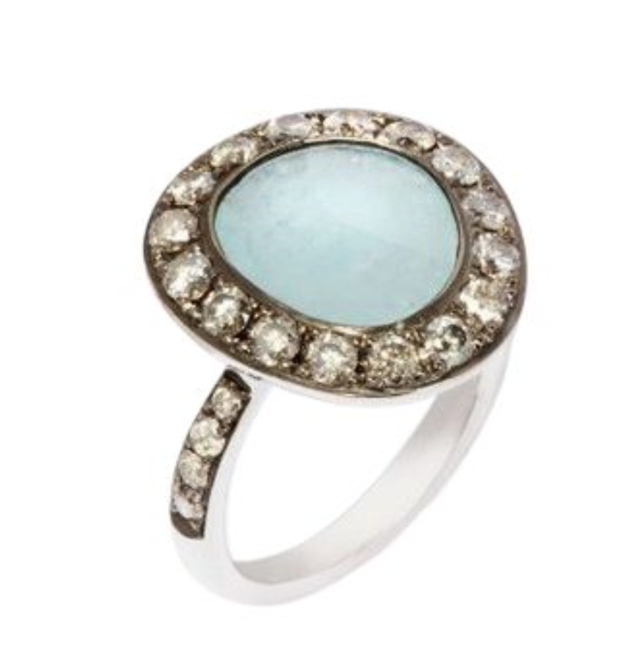 Dusty Diamonds 18ct White Gold Aquamarine Ring - Size M