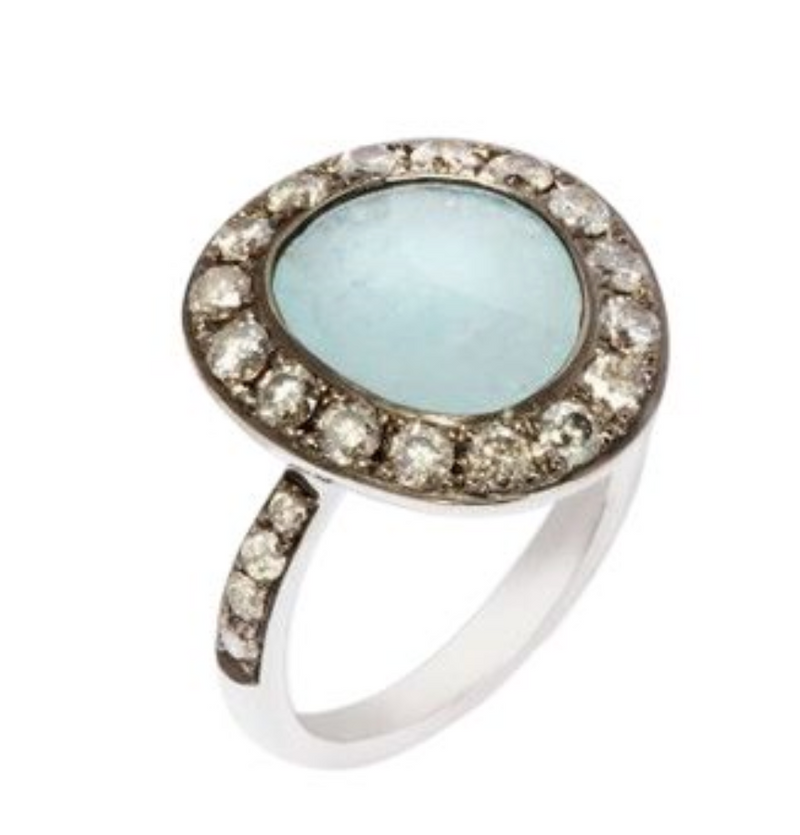 Dusty Diamonds 18ct White Gold Aquamarine Ring - Size M