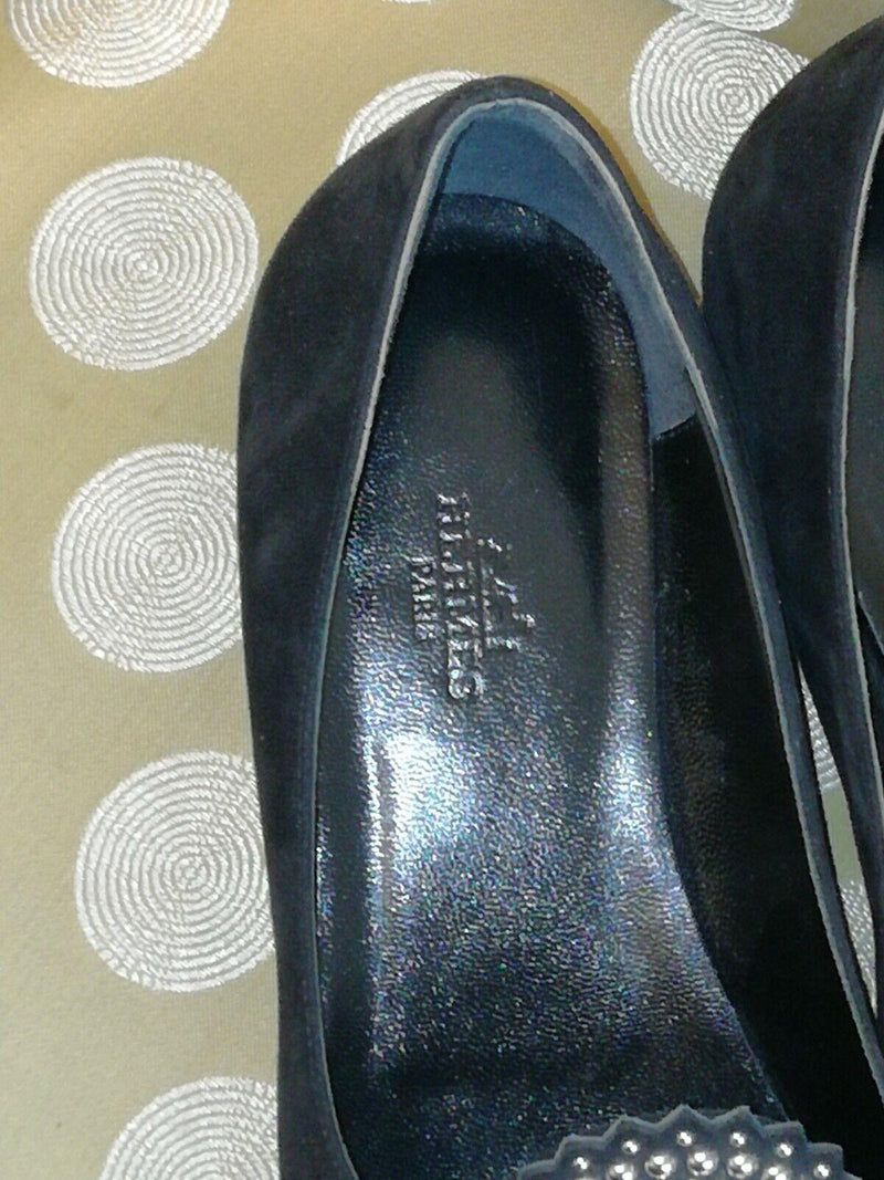 Black Embellished Suede Ballerinas