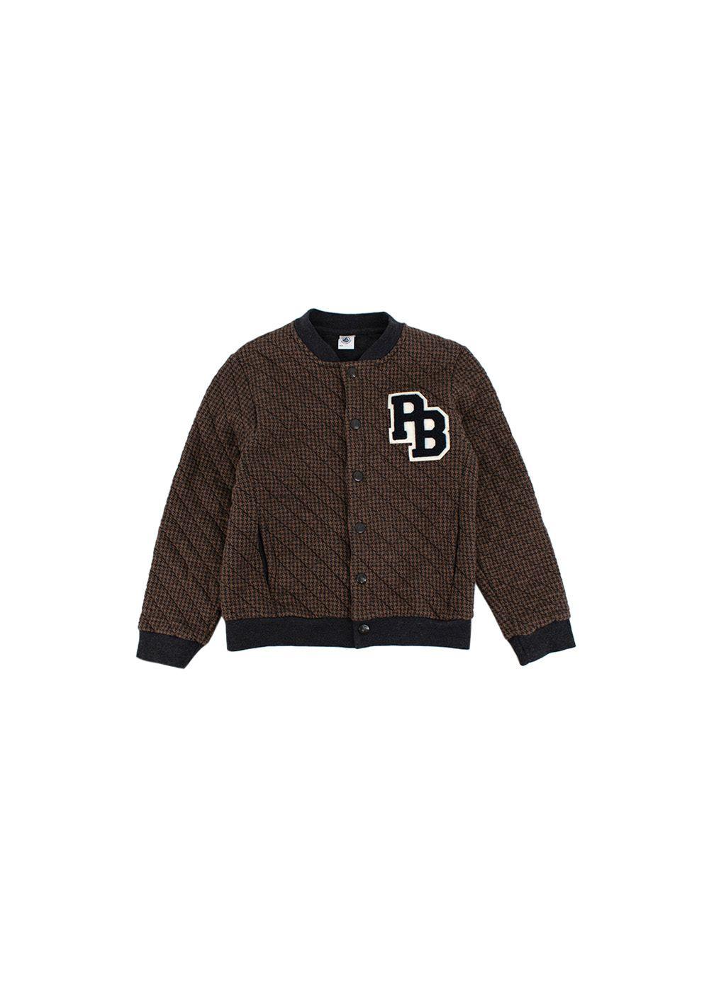 Kids 8y Brown and grey cotton houndstooth bomber jacket