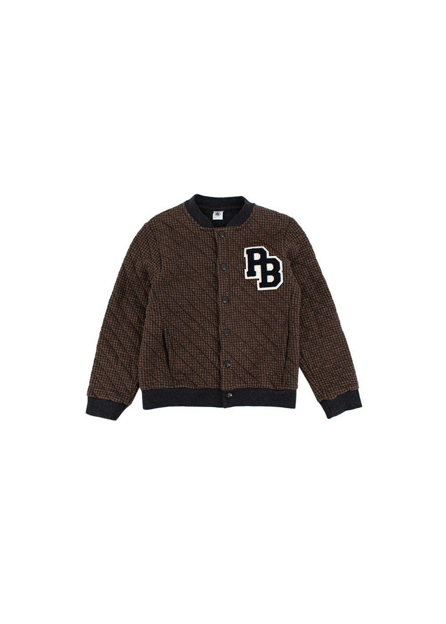 Kids 8y Brown and grey cotton houndstooth bomber jacket