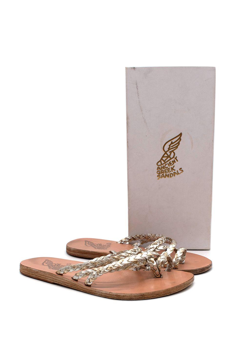 Ancient Greek Amalia Gold Leather Slide Sandals