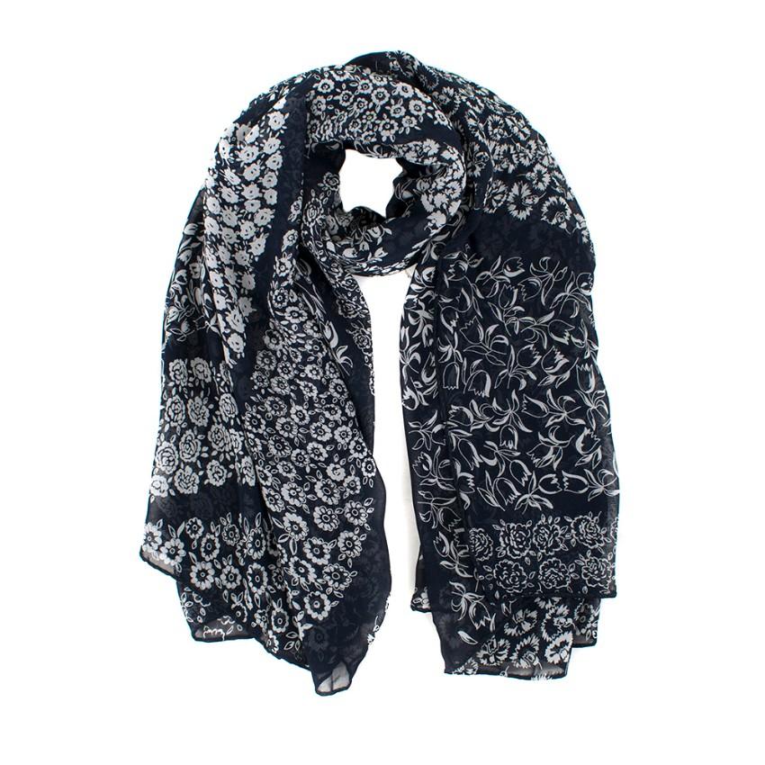 Bespoke Navy Floral Patter Shawl
