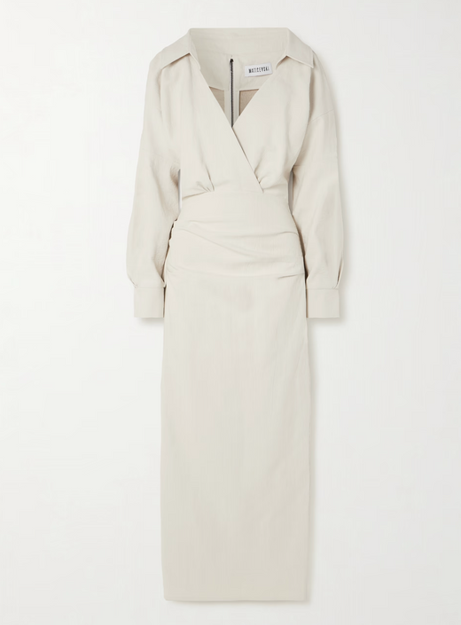 Maticevski Category Ruched Linen Midi Shirt Dress