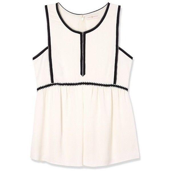 Tory Burch Cream Contrast Trim Sleeveless Top