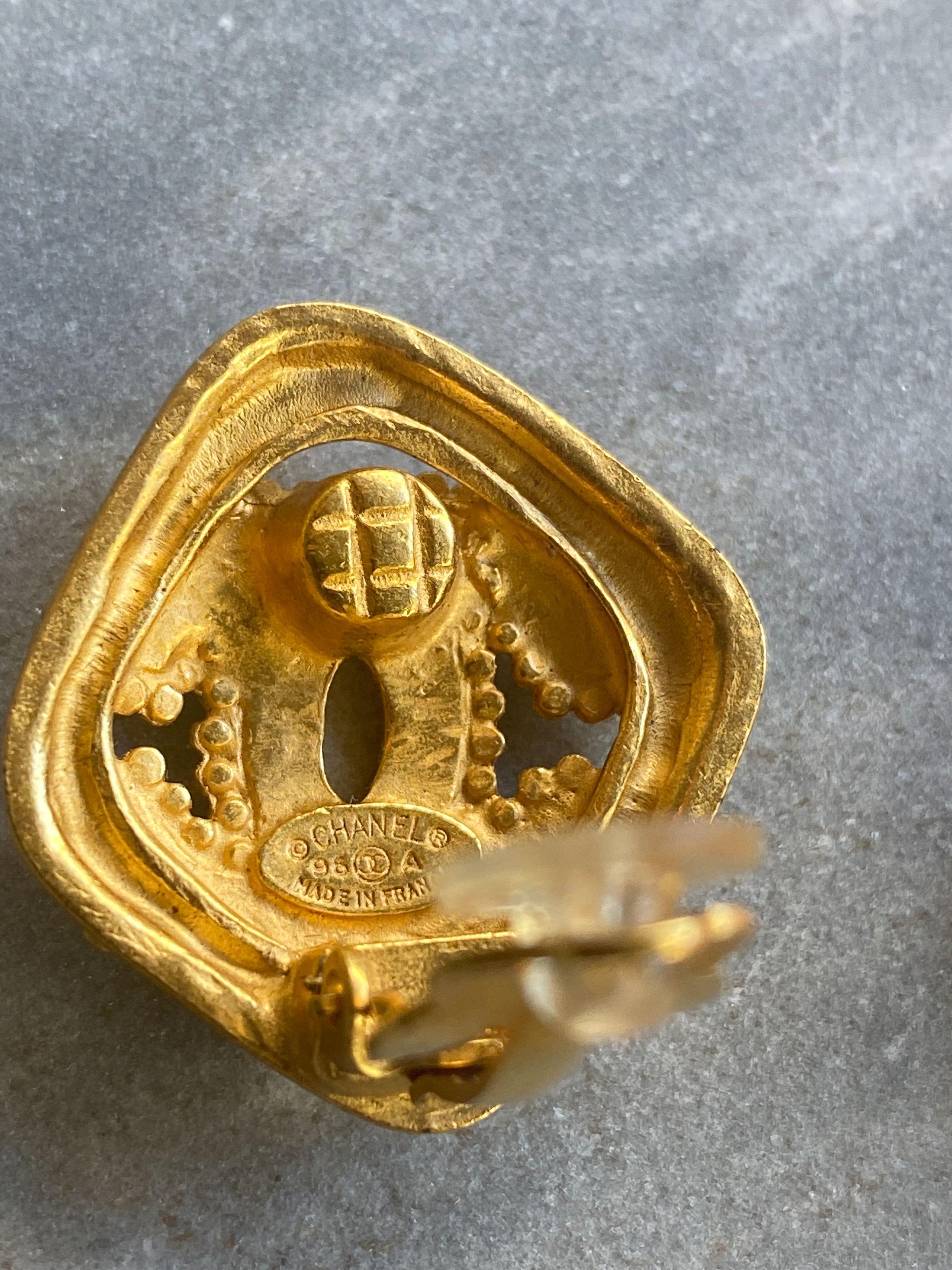 Chanel Vintage Gold Plated Brass CC Earrings