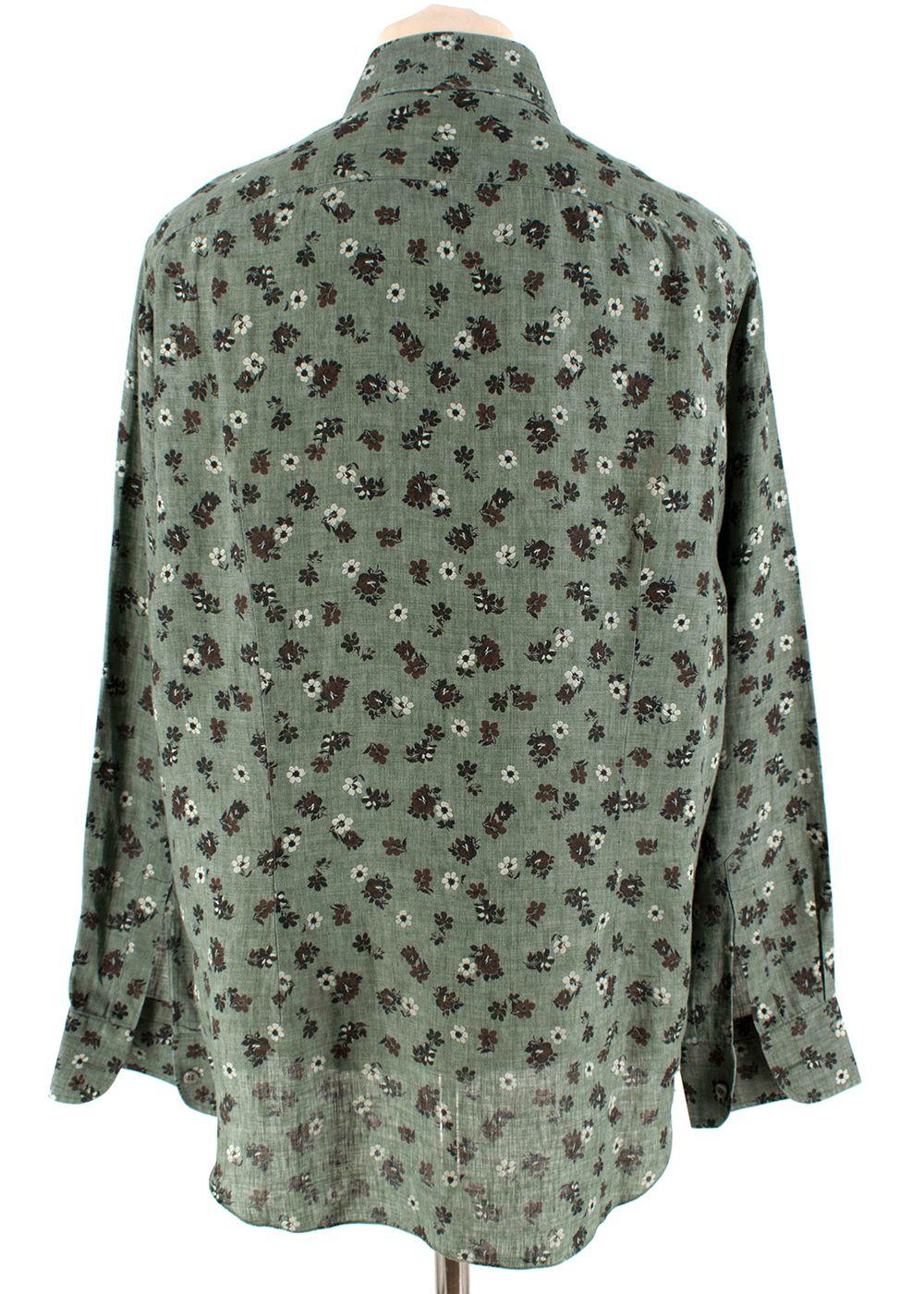 Donato Liguori Sage Green Floral Linen Shirt
