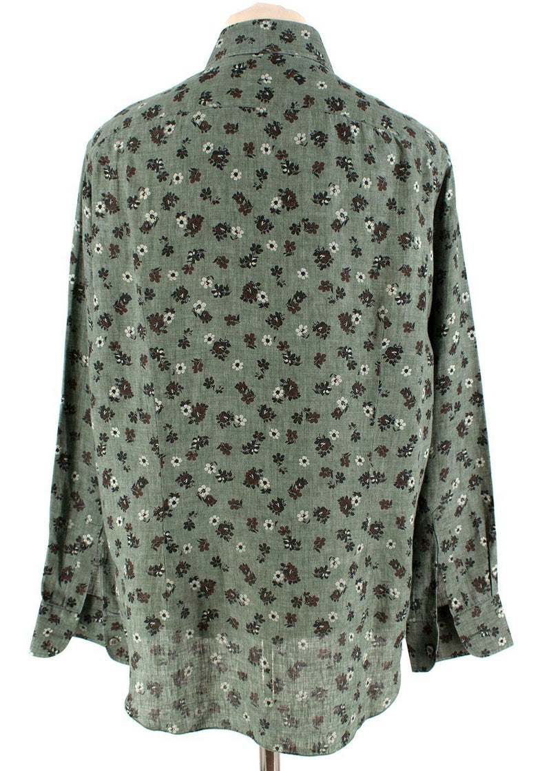 Donato Liguori Sage Green Floral Linen Shirt