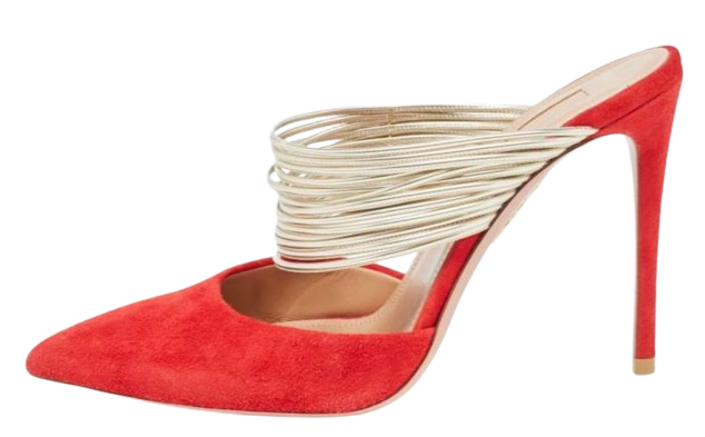 Aquazurra Red and Gold Suede Heels