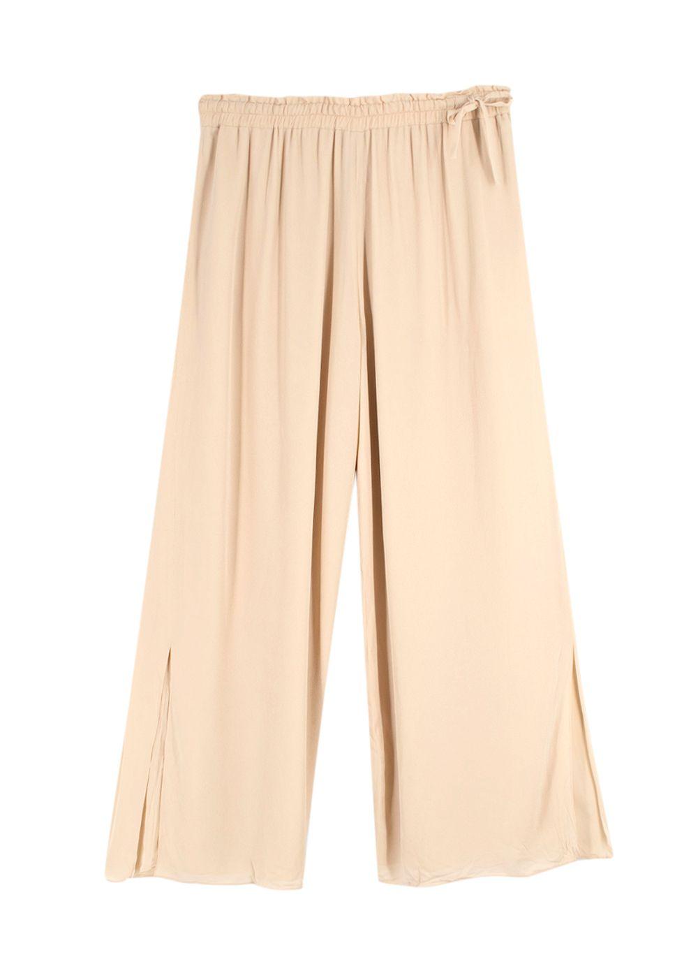 Icicle Beige Silk Blazer and Wide Leg Trouser Suit