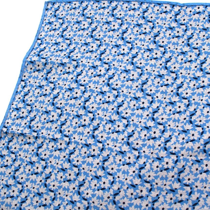 Boggi Blue Double Faced Floral & Denim Print Silk Handkerchief
