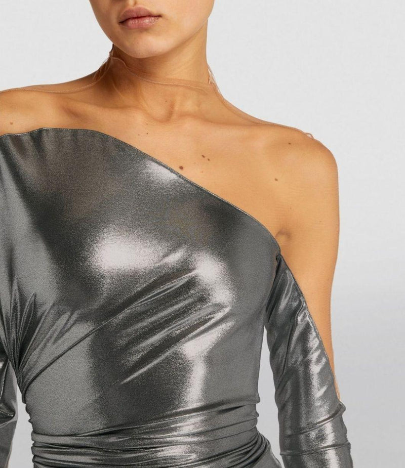 Mugler Metallic Impossible Neckline Mini Dress