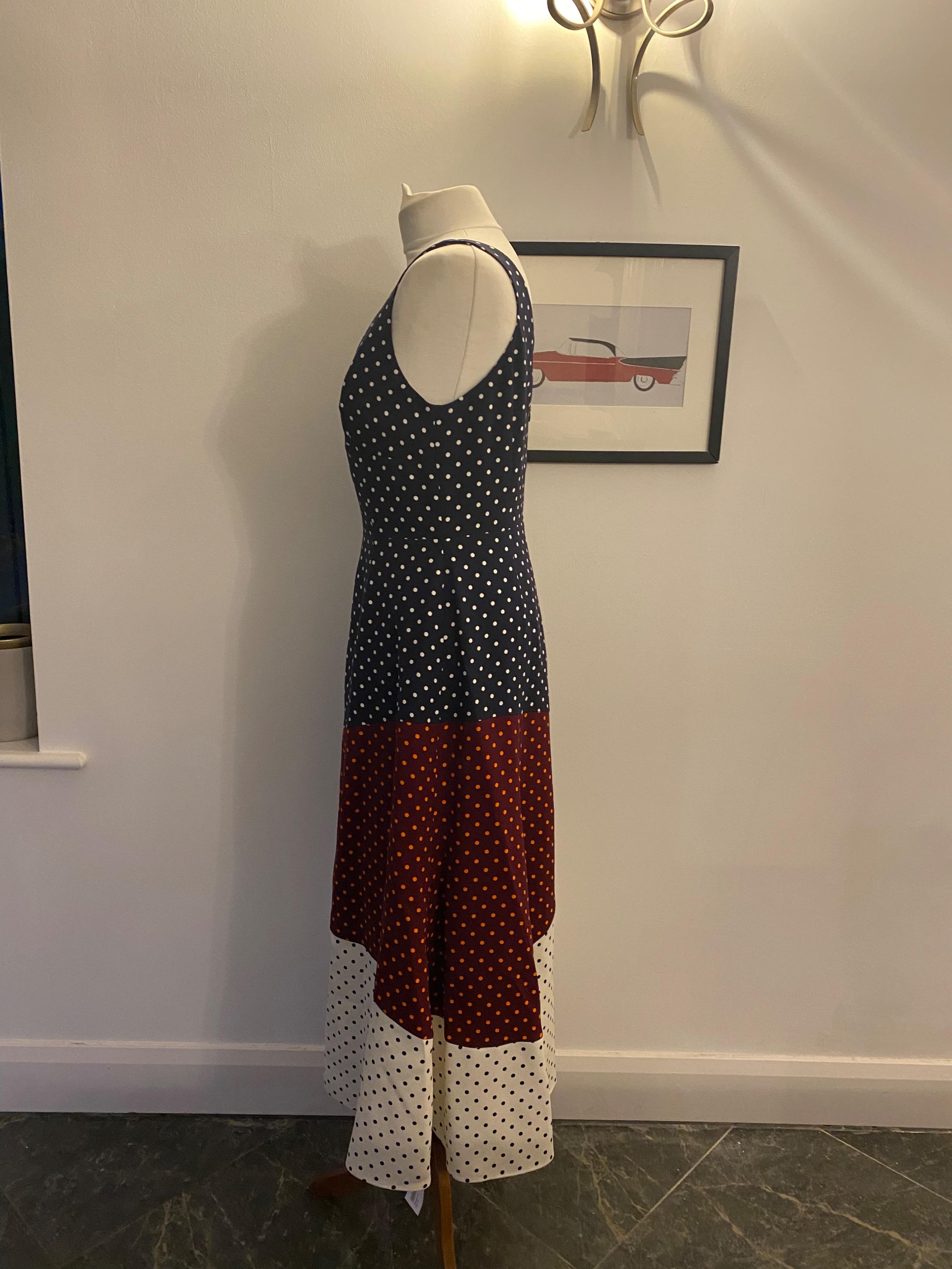 Colourblock Polka Dot Midi Dress