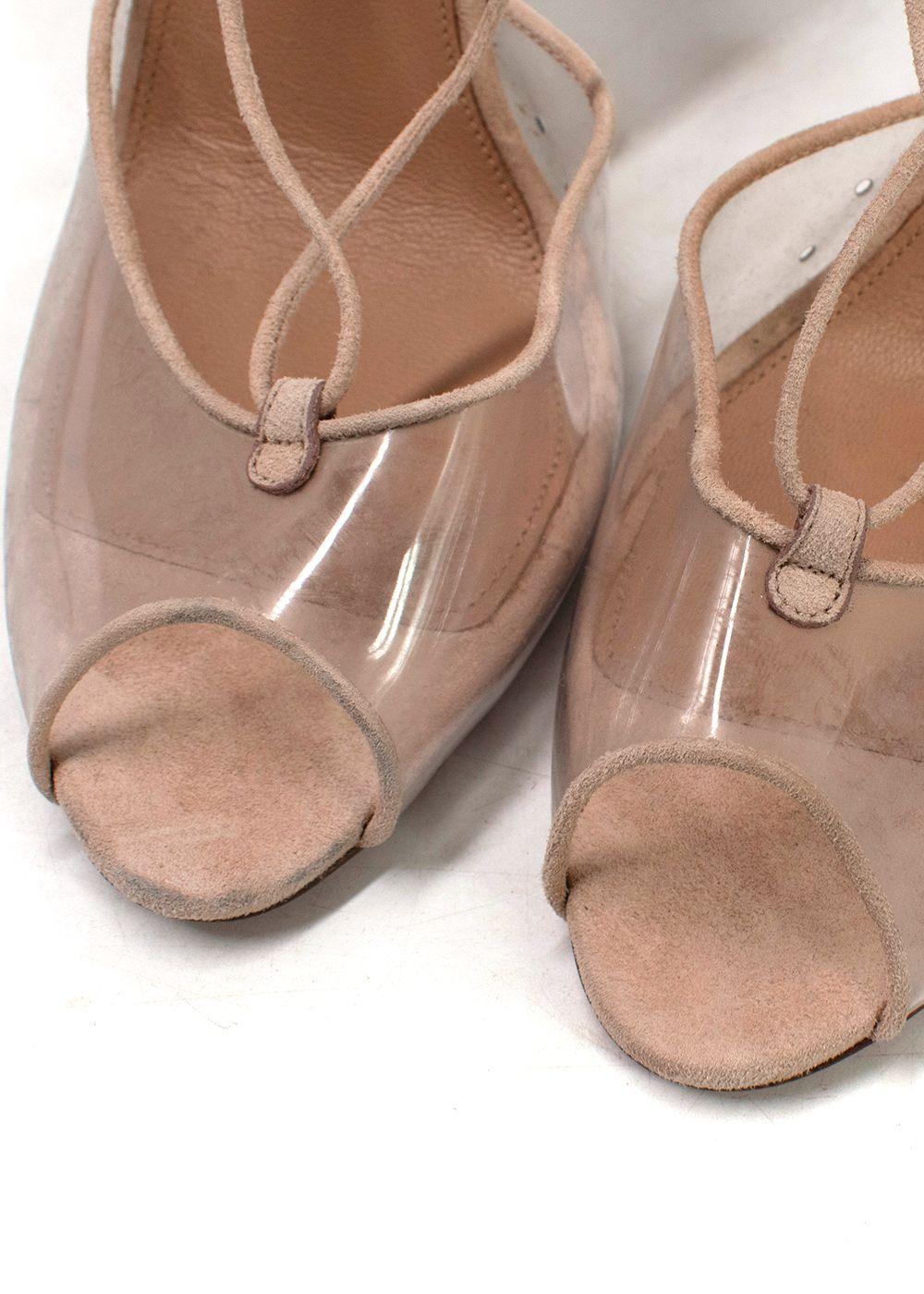 Aquazzura Nude Suede PVC Strappy Peep Toe Heels
