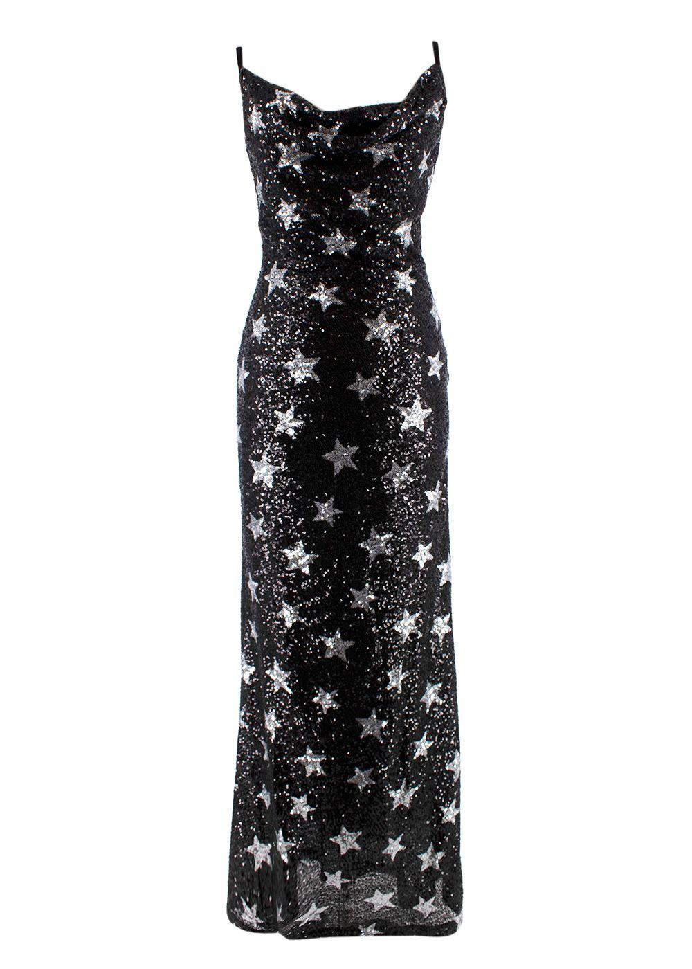 Ainea Black Star Sequin Cowl Neck Gown