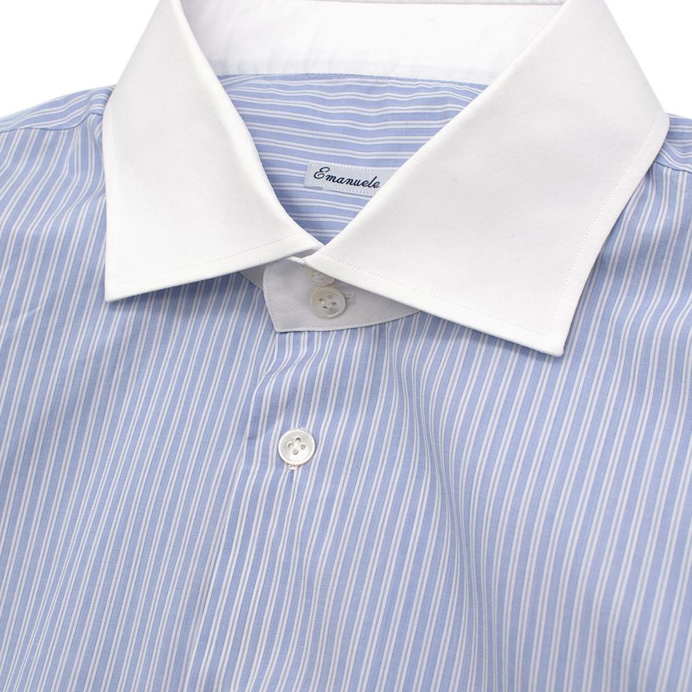 Emanuele Maffeis Blue & White Striped Cotton Tailored Shirt