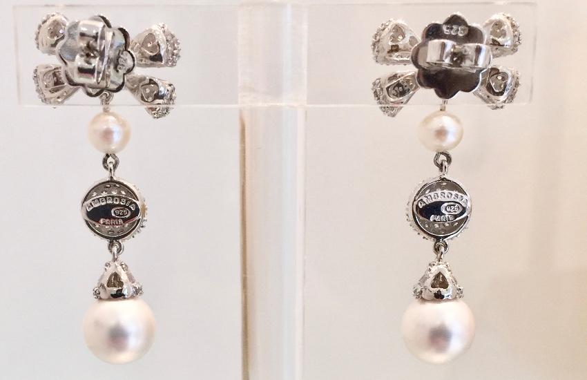 Ambrosia Paris haute couture crystal and pearl earrings