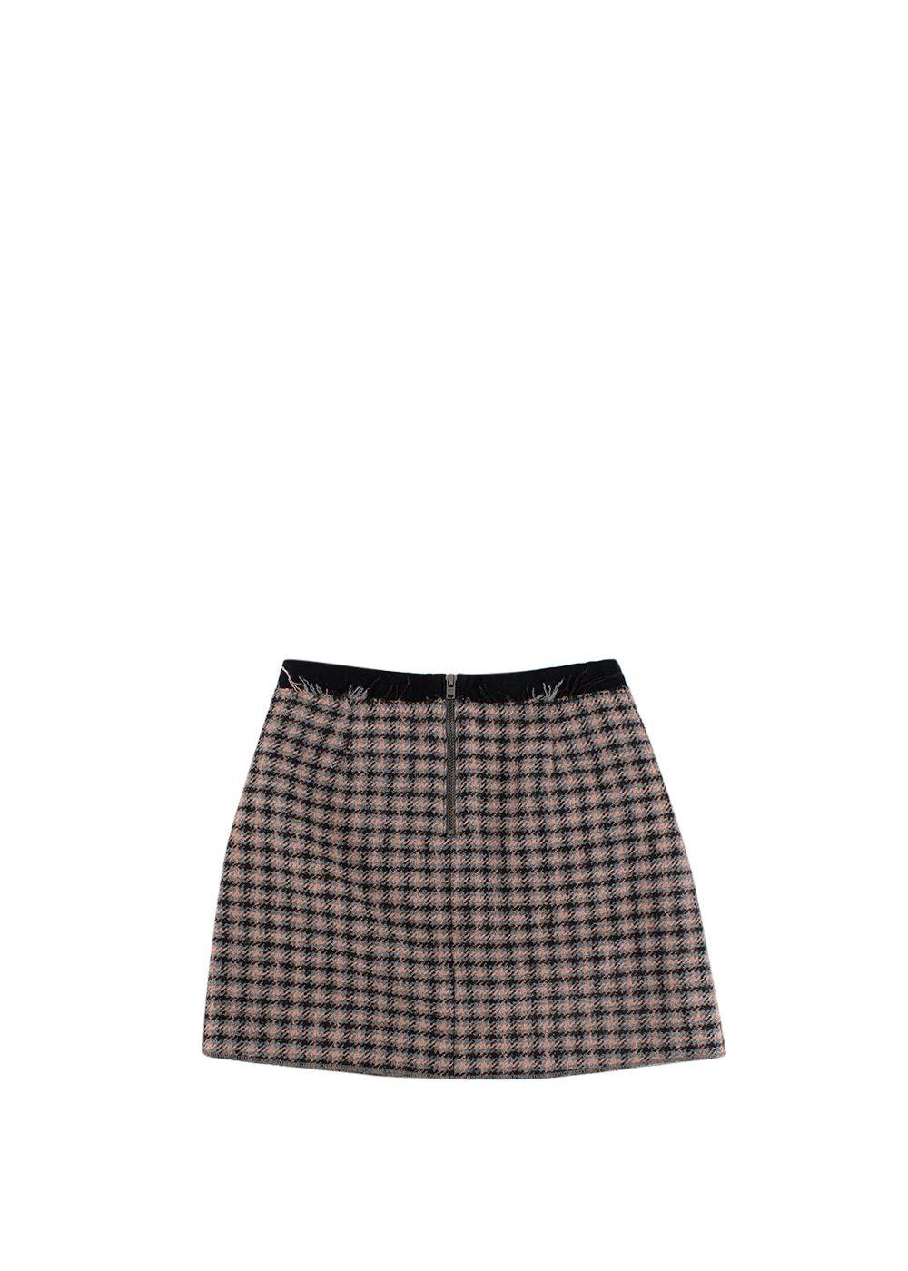 Pink Houndstooth Tweed Skirt