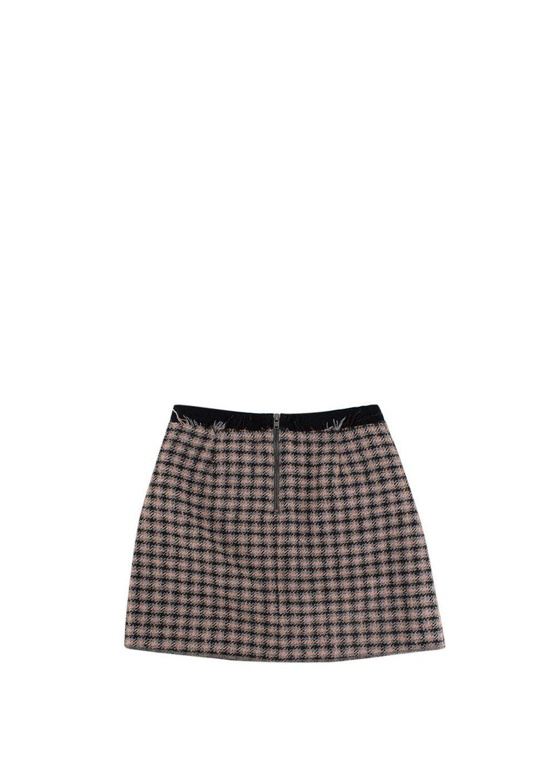 Pink Houndstooth Tweed Skirt