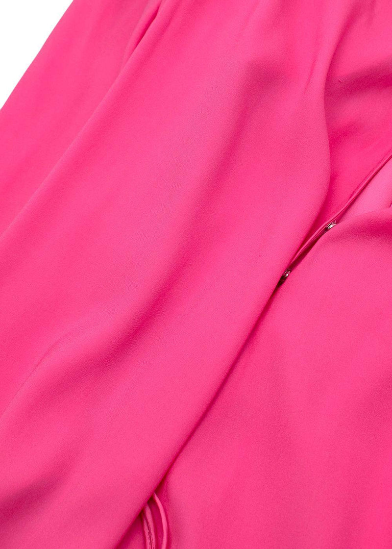 Shoulder Pad Pink Silk Tie Neck Blouse
