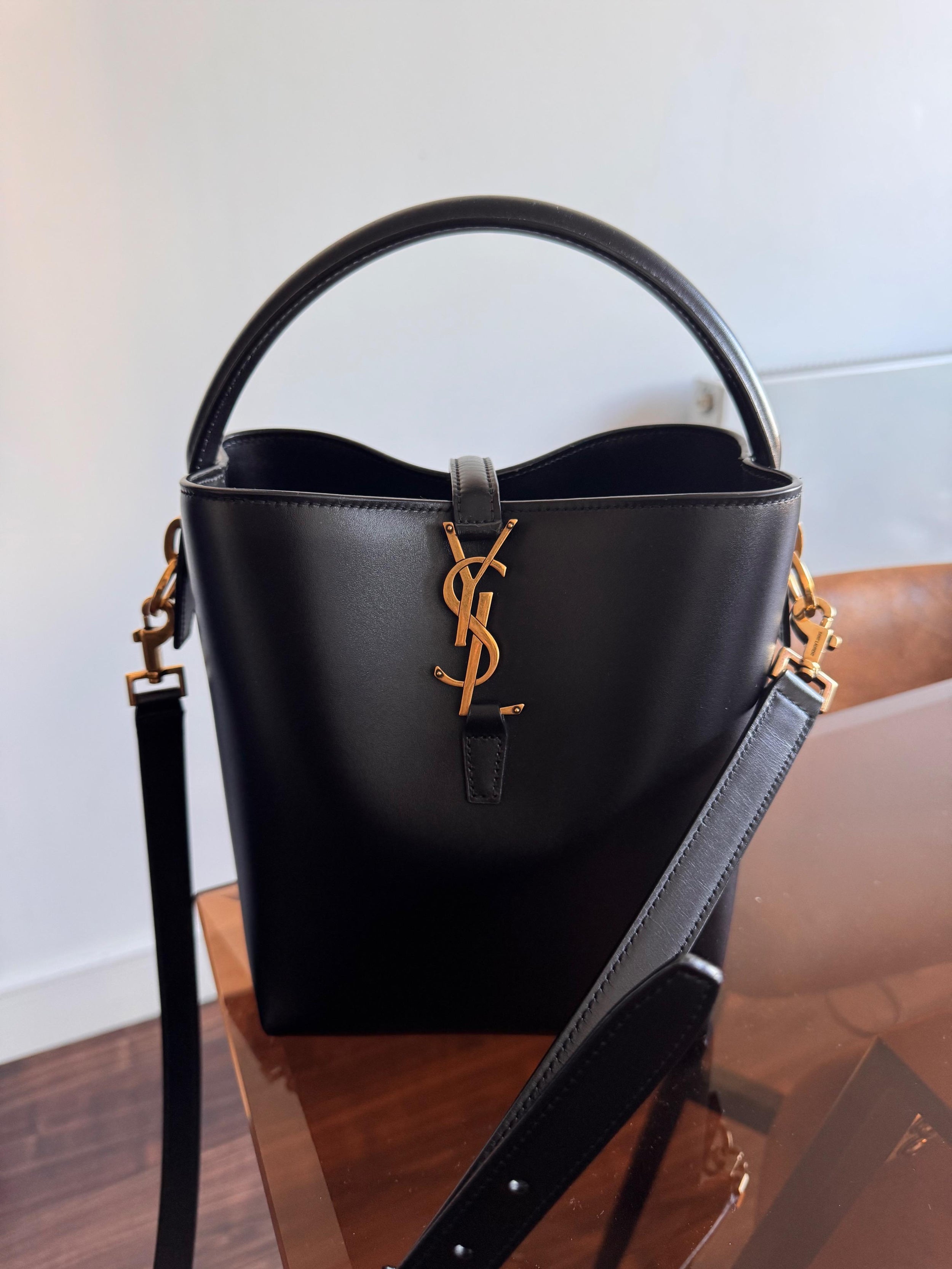 Saint Laurent Black Leather Bucket Bag