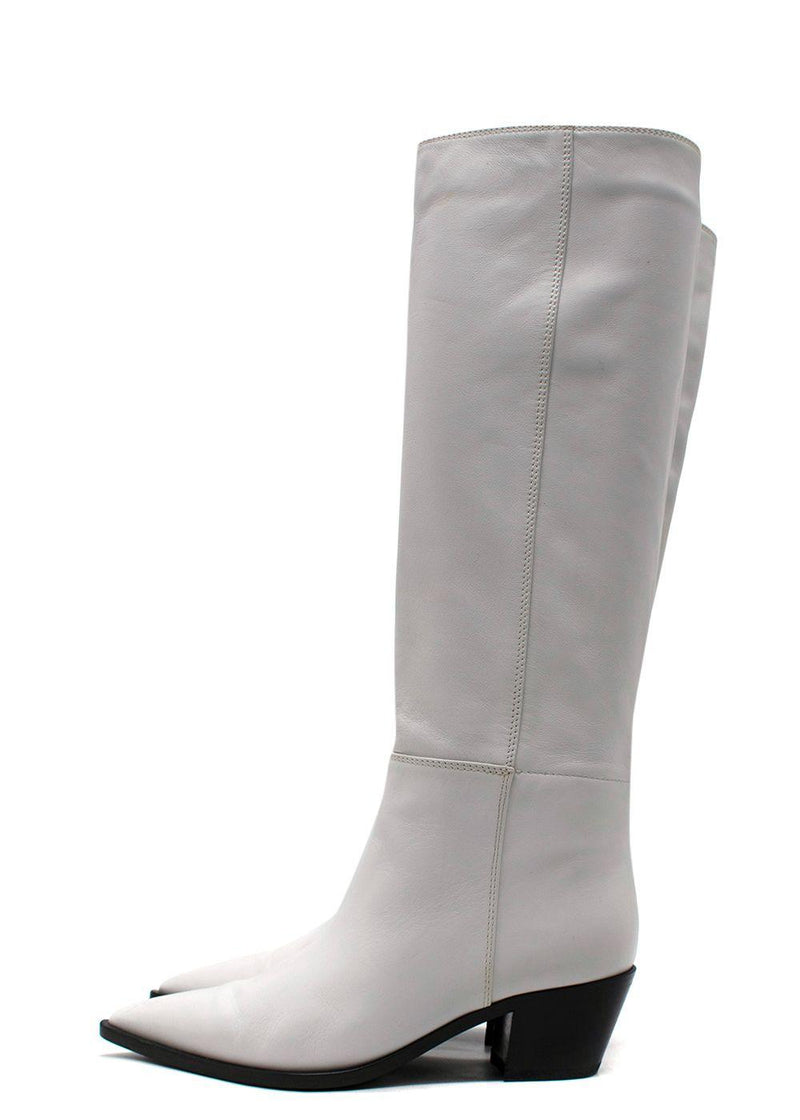 Gianvinto Rossi White Knee High Leather Cow Boy Boots