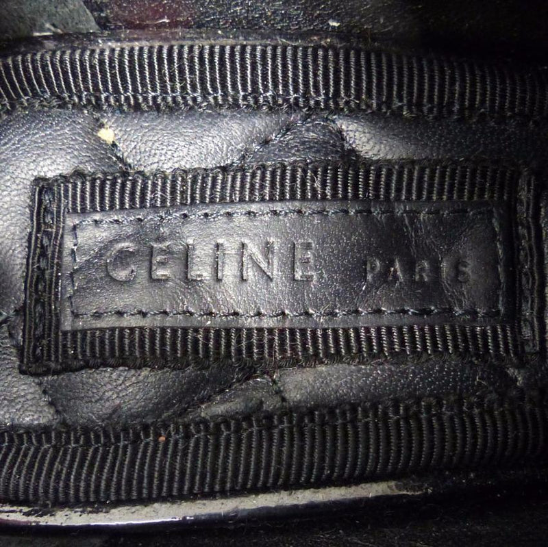 Celine Black Leather Lace Up Heeled Metal Pointed Shoes