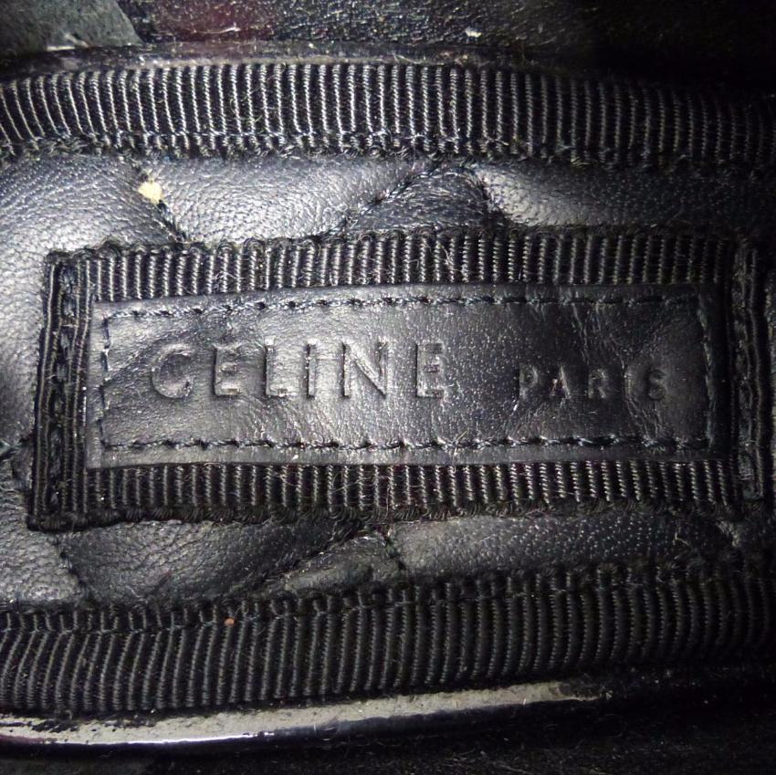 Celine Black Leather Lace Up Heeled Metal Pointed Shoes